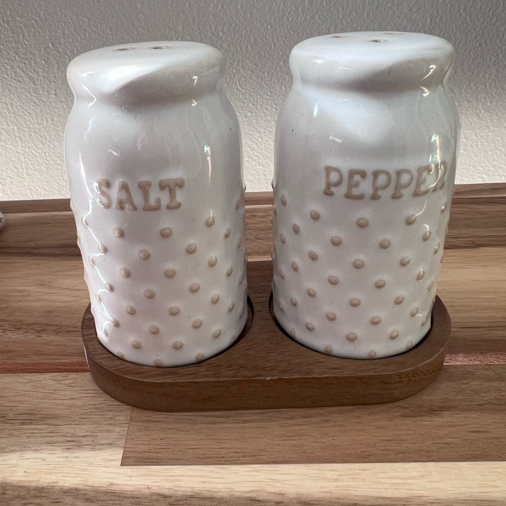 Salt & Pepper Shaker Set with Wood Base